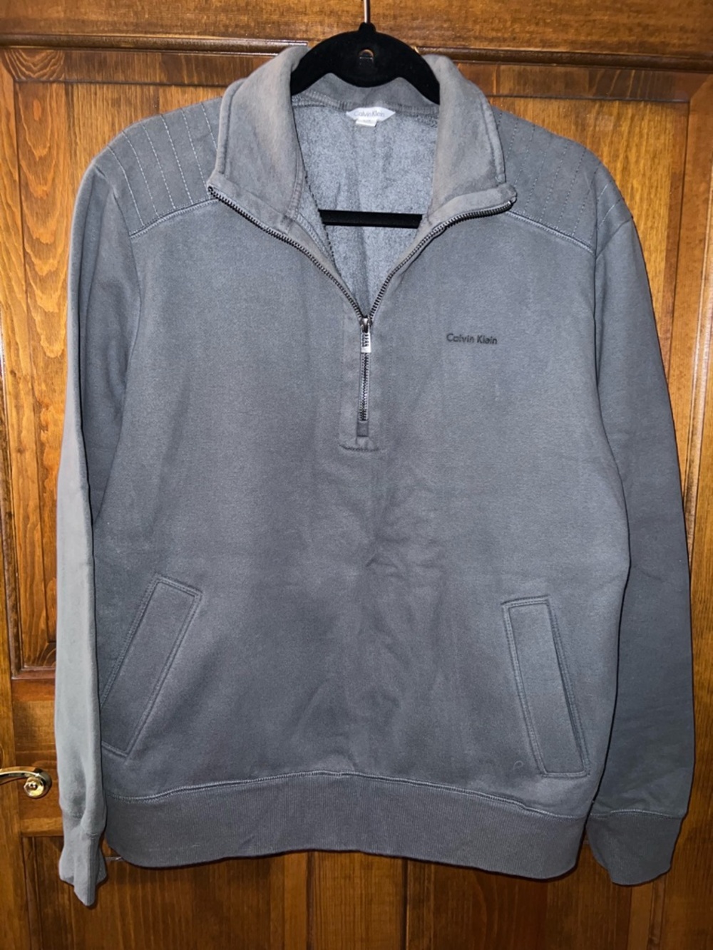 Calvin Klein Men's Blueish Gray Quarter-Zip Fleece Pullover L